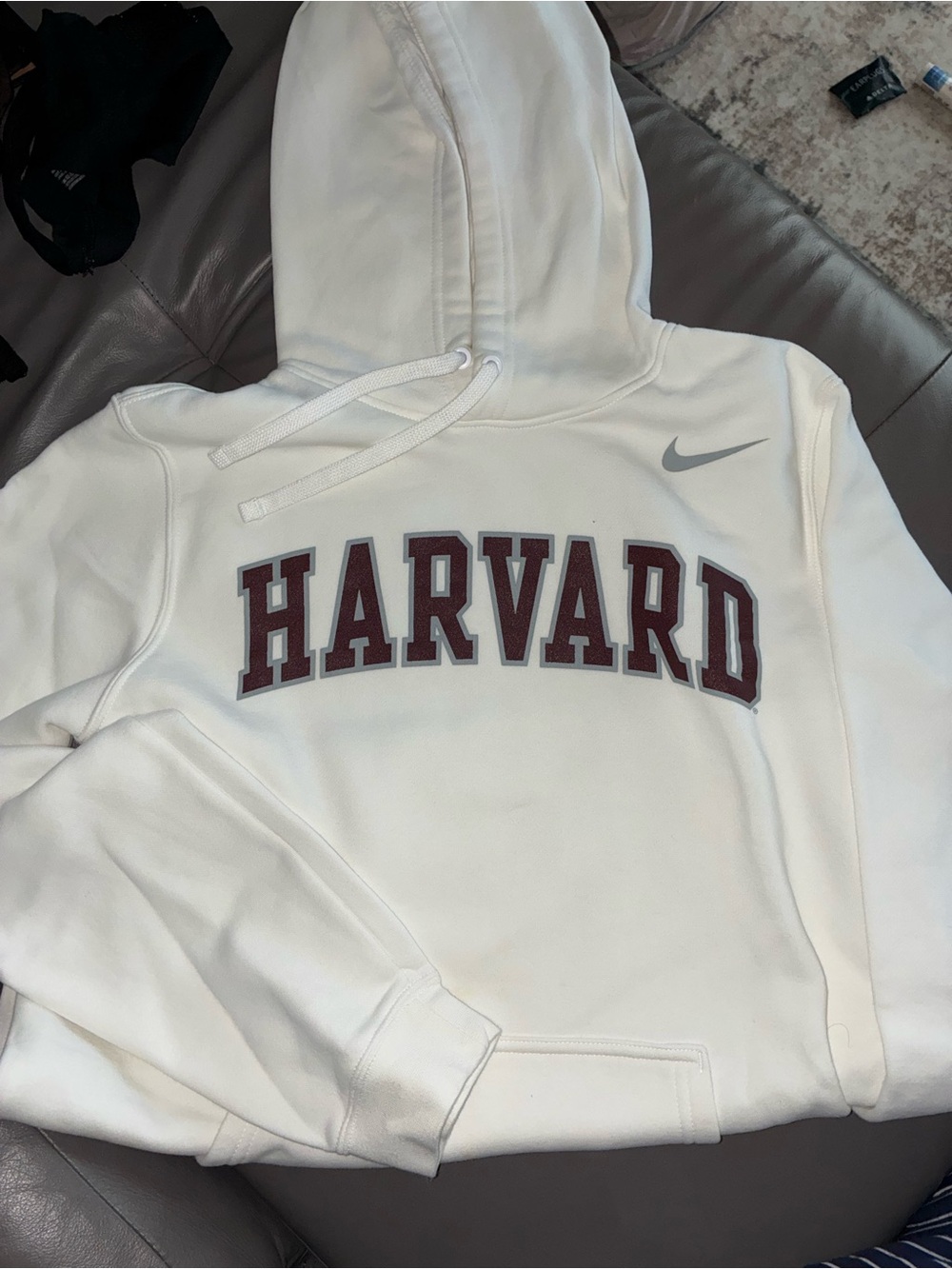 Nike White Hoodie with Gray Trim and Black Swoosh